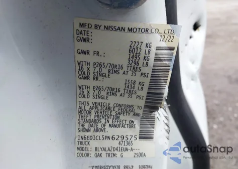 2023 Nissan Frontier King Cab S 4X2 z USA, uszkodzony, nr VIN 1N6ED1CL5PN629575